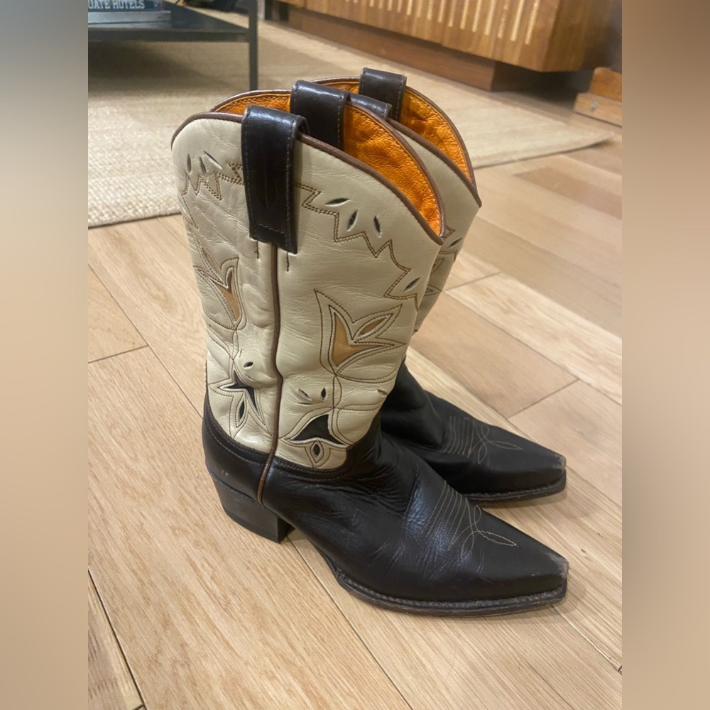 Frye Two-Tone Black and Cream Cowboy Boots